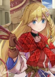  arc_the_lad arc_the_lad_ii blonde_hair braid closed_mouth commentary_request dress female highres lieza_(arc_the_lad) long_hair looking_at_viewer low-braided_long_hair low-tied_long_hair single_braid smile solo tanigawa_kent very_long_hair 