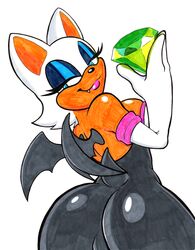  anthro ass bat big_butt breasts clothing emerald_(gem) eyeshadow female gem gloves handwear hi_res huge_butt lipstick makeup mammal rouge_the_bat sega solo sonic_the_hedgehog_(series) terdburgler traditional_media_(artwork) wings 