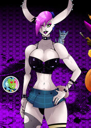  2016 alternative_fashion amphibian big_breasts bottomwear bracelet breasts choker clothing corrajo_(character) cosplay costume dandabar domestic_ferret female female/female germaine goth group halloween hi_res holidays humanoid jewelry lagomorph leather leporid lipstick magic magic_user makeup mammal mascara mustelid musteline necklace newt nyagara_(character) piercing punk purple_lipstick quest_for_fun rabbit reptile salamander scalie skirt space_furry_(copyright) spell true_musteline vixine_comics wand weasel witch zandria 