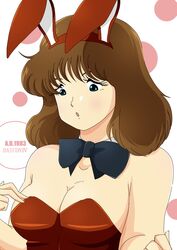  animal_ears bow bowtie breasts brown_hair bunny_ears bunnysuit cleavage copyright_name daicon daicon_bunny_girl daicon_iv fake_animal_ears female female hetarekonbu sachimirai solo 