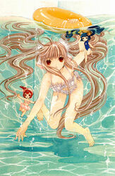  blonde_hair blue_eyes blue_hair chii chobits highres kotoko lace red_eyes red_hair sumomo sumomo_(chobits) swimsuit 