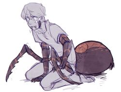  animal_humanoid arachnid arachnid_humanoid arthropod arthropod_abdomen arthropod_humanoid atlus brown_body brown_exoskeleton clothed clothing exoskeleton fangs gemskull grey_body grey_exoskeleton grin hair human humanoid male mammal megami_tensei megami_tensei_persona multi_eye multi_limb multicolored_body multicolored_exoskeleton persona_(series) persona_4 restricted_palette sega shirt simple_background smile solo spider_humanoid stripes teeth topwear transformation two_tone_body two_tone_exoskeleton yu_narukami 