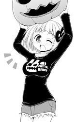  :3 bad_id bad_pixiv_id breasts female greyscale hair_ornament jack-o&#039;-lantern monochrome one_eye_closed rabbit_hair_ornament serebi_ryousangata short_hair shorts solo usami_mimi_(uzanee!!) uzanee!! 