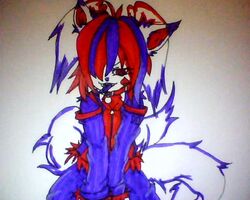 5:4 alternative_fashion ambiguous_gender anthro clothed clothing delta felid feline fluffy fluffy_tail glamfur hair long_tail mammal marker_(artwork) multicolored_clothing multicolored_hair purple_tongue red_eyes simple_background solo sparklefur tail teeth tongue traditional_media_(artwork) unknown_artist white_background