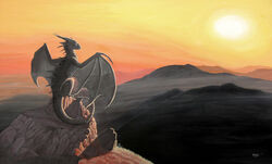 2010 ambiguous_gender dragon european_mythology feral fog grass grey_body grey_scales horizon horn membrane_(anatomy) membranous_wings morning mountain myenia mythological_creature mythological_scalie mythology outcrop outside plant rock scales scalie scenic_view sky solo spines sun sunrise tail western_dragon wings