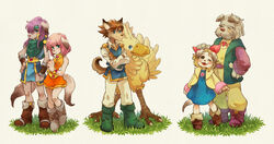 alternate_species avian bartz_klauser blonde_hair boko brown_hair canid canine canis chocobo clothed clothing domestic_dog faris_scherwiz feathered_wings feathers female feral final_fantasy final_fantasy_5 furrification galuf_halm_baldesion grass group hair hi_res krile_mayer_baldesion lenna_charlotte_tycoon long_hair male mammal nana_nacky pink_hair plant purple_hair short_hair simple_background square_enix tail white_background wings