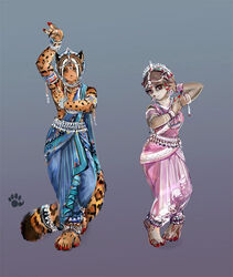 2008 anthro belly_dancer clothing dancing dress duo felid feline female full-length_portrait haplorhine hybrid imli india indian_clothing loris lorisoid male mammal marbled_cat marsupial monkey paleo_(thumbclawz) portrait primate simple_background slow_loris strepsirrhine tail thumbclawz thylacoleo vombatiform