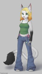 2000s_theme anthro bellbottoms big_ears blonde_hair bottomwear breasts cameo canid canine canis chains charm_(jewelry) clothed clothing coonkun denim denim_bottomwear denim_clothing domestic_cat felid feline felis female fur gir_(invader_zim) green_clothing green_eyes green_shirt green_tank_top green_topwear hair invader_zim jeans keychain long_tail looking_at_viewer mammal markings medium_length_hair midriff multicolored_body multicolored_fur nickelodeon oversized_bottomwear oversized_clothing oversized_pants panties pants pink_clothing pink_nose pink_panties pink_underwear rainbow shirt siamese side-tie_panties solo tail tail_tuft tank_top topwear tuft two_tone_body two_tone_fur underwear wolf y2k_(fashion)