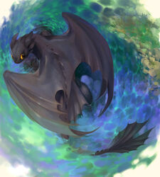 ambiguous_gender detailed_background dragon dreamworks european_mythology feral fury_(httyd) grey_body grey_scales hi_res horn how_to_train_your_dragon jeacn membrane_(anatomy) membranous_wings mythological_creature mythological_scalie mythology night_fury scales scalie solo tail toothless water western_dragon wings