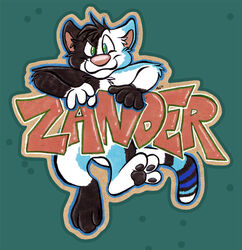 2009 anthro domestic_cat felid feline felis magrcon male mammal name_badge pawpads paws solo tail zander_oro