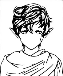  androgynous commentary_request die_gejagte_jagerin elf gender_request greyscale high_contrast highres isekai_monogatari_series line_art monochrome no_mouth original pointy_ears portrait purezensu ryoshi_ite short_hair upper_body 