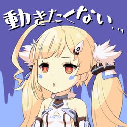  ahoge azur_lane blonde_hair commentary_request eldridge_(azur_lane) facial_mark female hair_ornament heart long_hair looking_at_viewer orange_eyes parted_lips solo translated twintails yagitori 