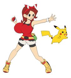  audrey_page breasts bursting_breasts censored cleavage clothed colored cosplay crossover female golden_girl haruka_(pokemon) haruka_(pokemon)_(cosplay) haruka_(pokemon)_(remake) haruka_(pokemon)_(remake)_(cosplay) huge_breasts large_breasts pikachu pokemon pokemon_(creature) pokemon_(game) pokemon_oras saburox simple_background smile the_developing_adventures_of_golden_girl white_background 