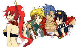  3boys female huddle kamina kittan multiple_boys simon tengen_toppa_gurren-lagann tengen_toppa_gurren_lagann yoko_littner yoko_littner 