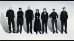  6+boys anime_screenshot batou_(gits) boma_(gits) everyone female ghost_in_the_shell ghost_in_the_shell_lineup ghost_in_the_shell_stand_alone_complex highres ishikawa_(gits) kusanagi_motoko letterboxed lineup multiple_boys paz_(gits) saitou_(gits) togusa_(gits) 