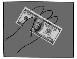  2016 4_fingers acidneko alpha_channel avoid_posting benjamin_franklin english_text fingers grey_background holding_money holding_object human human_only mammal money monochrome not_furry simple_background solo text 