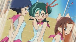  3girls animated animated covering covering_crotch mizuki_kotori_(yuu-gi-ou_zexal) multiple_girls sachi_(yuu-gi-ou_zexal) sei_(yuu-gi-ou_zexal) skirt skirt_lift wind_lift yu-gi-oh! yuu-gi-ou_zexal 