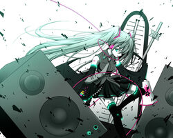  commentary_request female hatsune_miku headphones kisaragi_you long_hair megaphone solo speaker vocaloid 