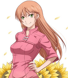  dress female flower green_eyes jewelry long_hair nike_remercier orange_hair seven_(11) seven_(good_feeling) smile soredemo_sekai_wa_utsukushii 