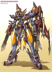  blade character_name claws commentary_request gatling_gun gun highres mecha momofuki_rio no_humans photoshop_(medium) rapiecage redesign robot shadow solo super_robot_wars super_robot_wars_original_generation weapon 