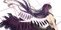  akemi_homura akuma_homura bad_id bad_pixiv_id bare_shoulders black_hair black_wings choker cut_(123) dress feathered_wings female hair_ribbon hairband long_hair mahou_shoujo_madoka_magica mahou_shoujo_madoka_magica:_hangyaku_no_monogatari red_hairband ribbon solo spoilers very_long_hair wings 