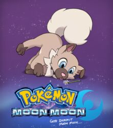  2016 ambiguous_gender blue_eyes canid canine cobalt_snow conditional_dnp dandelion daww digital_media_(artwork) english_text feral flower front_view full-length_portrait generation_7_pokemon hi_res logo mammal meme moon_moon nintendo nude plant pokemon pokemon_(species) portrait quadruped rockruff shaded silly simple_background soft_shading solo text textured_background young young_feral 