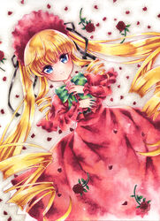  bad_id bad_pixiv_id blonde_hair blue_eyes bonnet female flower long_hair painting_(medium) petals red_flower red_rose rie_(minori) rose rose_petals rozen_maiden shinku solo traditional_media watercolor_(medium) watercolor_pencil_(medium) 