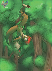 bound cai clothed clothing detailed_background forest furoticon male mammal mitti mustelid nature otter outside plant sash snare_trap solo submissive submissive_male tail topless trap_(contrivance) tree tribes_of_tanglebrook upside-down worried