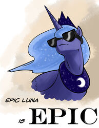 alicorn blue_body blue_feathers blue_hair crown deal_with_it equid equine eyewear feathered_wings feathers female feral friendship_is_magic hair hasbro hattonslayden headgear horn long_hair mammal my_little_pony mythological_creature mythological_equine mythology princess_luna_(mlp) solo sunglasses tiara wings