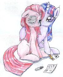 bandage blush bodily_fluids buttercup_saiyan candy card comfort dessert duo earth_pony english_text equid equine eye_patch eyedropper eyewear female feral food friendship_is_magic fur get_well_soon_card hair hasbro horn horse mammal multicolored_hair my_little_pony mythological_creature mythological_equine mythology pinkamena_(mlp) pinkie_pie_(mlp) pony purple_body purple_fur purple_hair quadruped tail tears text twilight_sparkle_(mlp) two_tone_hair unicorn