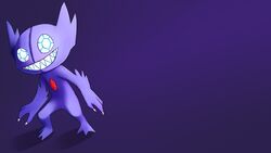 16:9 ambiguous_gender claws gem generation_3_pokemon hi_res humanoid nintendo pokemon pokemon_(species) purple_background purple_body purple_theme sableye shestaroo simple_background solo wallpaper widescreen