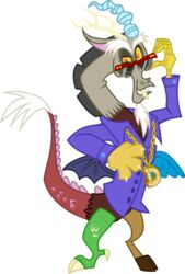 absurd_res alpha_channel body_hair chest_hair chimera clothing discord_(mlp) draconequus eyewear feral friendship_is_magic glasses hasbro hi_res horn jacket male medallion my_little_pony solo swag tail tail_tuft topwear tuft tygerbug