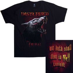 1:1 ambiguous_gender blood bodily_fluids canid canine canis clothing disturbed_(band) english_text feral headshot_portrait hi_res icon mammal open_mouth portrait shirt solo text topwear undead unknown_artist wolf