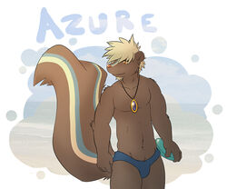 2012 anthro azure_(bluedude) biceps briefs clothed clothing facial_hair fur goatee hair jewelry male mammal mephitid muscular muscular_anthro muscular_male navel necklace skunk solo striped_skunk tail topless underwear ursofofinho white_hair