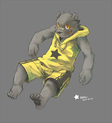 anthro bear beau_(artist) black_nose clothed clothing fur grey_background grey_body grey_fur hoodie male mammal simple_background solo topwear