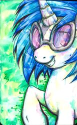 buttercup_saiyan djpon3 equid equine eyewear female feral friendship_is_magic glasses half-length_portrait hasbro hi_res horn looking_at_viewer mammal marker_(artwork) mixed_media my_little_pony mythological_creature mythological_equine mythology painting_(artwork) pen_(artwork) portrait quadruped raised_leg solo standing traditional_media_(artwork) unicorn vinyl_scratch_(mlp) watercolor_(artwork)