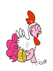 2011 animated avian bird chicken chicken_costume clothing costume dancing earth_pony equid equine female feral friendship_is_magic galliform gallus_(genus) hasbro horse kinkyturtle low_res mammal my_little_pony phasianid pinkie_pie_(mlp) pony short_playtime solo tail