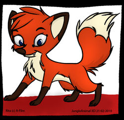 2010 black_border border canid canine digitigrade dipstick_tail female feral fox gloves_(marking) jungledyret_hugo junglepony leg_markings mammal markings red_fox rita_(jungledyret) socks_(marking) solo tail tail_markings true_fox