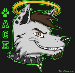 2012 absurd_res ace_stryker brown_eyes brown_hair canid canine canis collar facial_hair grin hair hi_res icon looking_at_viewer male mammal smile solo wolf