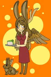 cake cryptid dessert duo fantasy feathered_wings feathers female food german hoax horn lagomorph leporid mammal monster nekokitsune rabbit satyr solo_focus vonderdevil wings wolpertinger