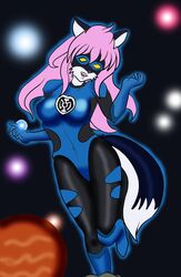 anthro aura black_clothing blackwind_zero blue_clothing blue_lantern breasts canid canine clothing dc_comics female flying fox green_lantern_(series) hair lantern_corps mammal pink_hair power_ring skinsuit solo space star superhero tail tight_clothing