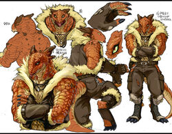 anthro black_bars chains claws clothing dragon fantasy garnid_zeke_(inubikko) inubikko jaws letterbox lizard male model_sheet multiple_poses mythological_creature mythological_scalie mythology pose red_body red_scales reptile scales scalie solo tail