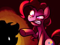 4:3 abstract_background angry applejack_(mlp) bodily_fluids clothing cowboy_hat cutie_mark duo earth_pony equid equine female feral friendship_is_magic fur hair hasbro hat headgear headwear horse karzahnii mammal my_little_pony pink_body pink_fur pink_hair pinkie_pie_(mlp) pony red_eyes simple_background sweat sweatdrop tail