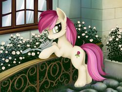 2012 4:3 cutie_mark earth_pony equid equine female feral flower friendship_is_magic hair hasbro hi_res horse long_hair looking_at_viewer mammal multicolored_hair my_little_pony plant pony quadruped rainbow_(artist) rose_(mlp) solo tail