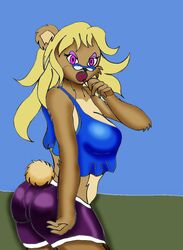 anthro bear blackwind_zero breasts candy clothed clothing costume dessert female food holding_candy holding_food holding_lollipop holding_object lollipop mammal side_view solo