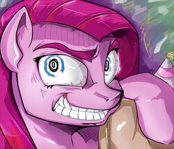 2012 blue_eyes bust_portrait digital_media_(artwork) earth_pony equid equine female feral friendship_is_magic hair hasbro horse insane looking_at_viewer madame_le_floure_(mlp) mammal my_little_pony pink_hair pinkamena_(mlp) pinkie_pie_(mlp) pony portrait sirmasterdufel smile solo