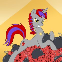 1:1 2012 bomb csi cutie_mark equid equine explosion explosives fan_character female feral hair hasbro hi_res horn looking_at_viewer madmax mammal mane multicolored_hair my_little_pony mythological_creature mythological_equine mythology quadruped solo tail terrafirma tnt two_tone_hair unicorn