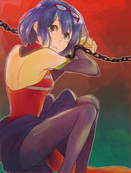  bad_id bad_pixiv_id blue_hair bound chains female glasses inazuma_eleven inazuma_eleven_(series) otonashi_haruna pantyhose short_hair solo tears tied_up_(nonsexual) wakaya_hana 