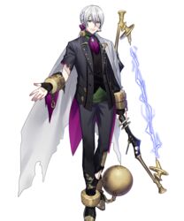  1boy ball_and_chain_restraint bow_(weapon) cuffs electricity fire_emblem fire_emblem_heroes fujiwara_ryo_(game_artist) full_body highres jakob_(fire_emblem) jakob_(halloween)_(fire_emblem) male_focus official_art shackles simple_background solo standing stitches transparent_background weapon 