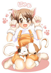  animal_ears animal_hands brown_eyes brown_hair calico cat_ears commentary_request feline female kurumi_(tukihina) kyon&#039;s_sister oerba_yun_fang shamisen_(suzumiya_haruhi) short_hair side_ponytail solo suzumiya_haruhi_no_yuuutsu 